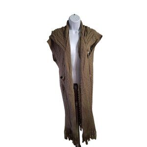 The Wow Now Boho Chic Hooded Knit Vest S Brown Fringe Hippie